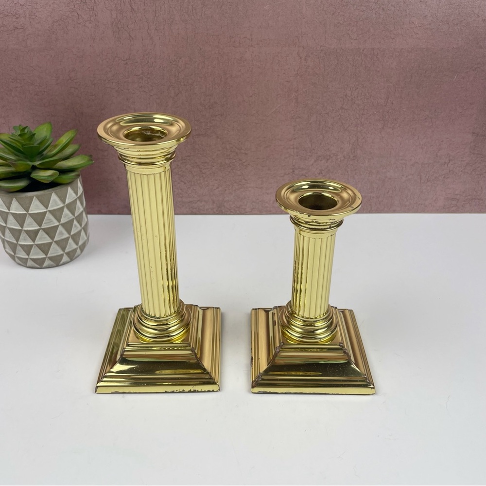 Vintage Baldwin Smithsonian Institute Gold Candlestick Holders Set Of 2